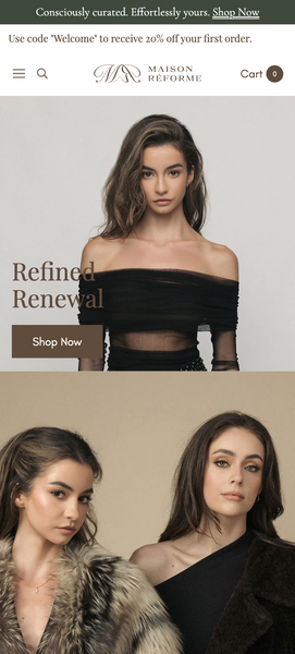 Screenshot of a website called Maison Reforme, a client of ShopiCraft agency that builds Shopify stores.